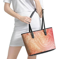 Hawaiian Turtles and Leis Leather Tote Bag Tribal Kakau Pattern Peach Fuzz Color LT03 - Polynesian Pride