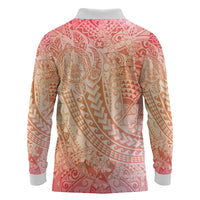 Hawaiian Turtles and Leis Long Sleeve Polo Shirt Tribal Kakau Pattern Peach Fuzz Color LT03 - Polynesian Pride
