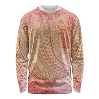 Hawaiian Turtles and Leis Long Sleeve Shirt Tribal Kakau Pattern Peach Fuzz Color LT03 Unisex Peach Fuzz - Polynesian Pride