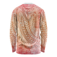 Hawaiian Turtles and Leis Long Sleeve Shirt Tribal Kakau Pattern Peach Fuzz Color LT03 - Polynesian Pride