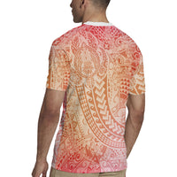 Hawaiian Turtles and Leis Rugby Jersey Tribal Kakau Pattern Peach Fuzz Color LT03 - Polynesian Pride