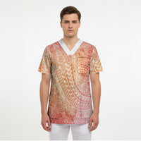 Hawaiian Turtles and Leis Scrub Top Tribal Kakau Pattern Peach Fuzz Color LT03 - Polynesian Pride