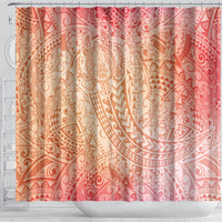 Hawaiian Turtles and Leis Shower Curtain Tribal Kakau Pattern Peach Fuzz Color LT03 - Polynesian Pride