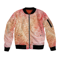 Hawaiian Turtles and Leis Sleeve Zip Bomber Jacket Tribal Kakau Pattern Peach Fuzz Color LT03 Unisex Peach Fuzz - Polynesian Pride