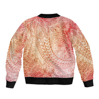 Hawaiian Turtles and Leis Sleeve Zip Bomber Jacket Tribal Kakau Pattern Peach Fuzz Color LT03 - Polynesian Pride