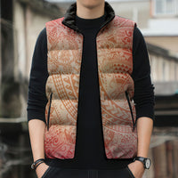 Hawaiian Turtles and Leis Sleeveless Puffer Jacket Tribal Kakau Pattern Peach Fuzz Color LT03 - Polynesian Pride