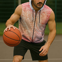 Hawaiian Turtles and Leis Sleeveless Zip Hoodie Tribal Kakau Pattern Peach Fuzz Color LT03 - Polynesian Pride
