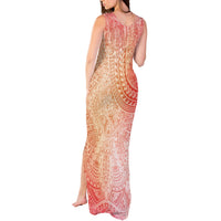 Hawaiian Turtles and Leis Tank Maxi Dress Tribal Kakau Pattern Peach Fuzz Color LT03 - Polynesian Pride