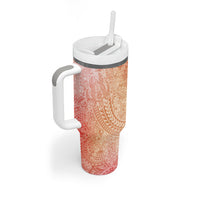 Hawaiian Turtles and Leis Tumbler With Handle Tribal Kakau Pattern Peach Fuzz Color LT03 - Polynesian Pride