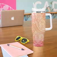 Hawaiian Turtles and Leis Tumbler With Handle Tribal Kakau Pattern Peach Fuzz Color LT03 - Polynesian Pride