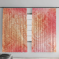 Hawaiian Turtles and Leis Window Curtain Tribal Kakau Pattern Peach Fuzz Color LT03 With Hooks Peach Fuzz - Polynesian Pride