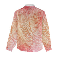 Hawaiian Turtles and Leis Women Casual Shirt Tribal Kakau Pattern Peach Fuzz Color LT03 - Polynesian Pride