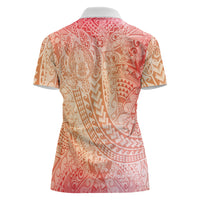 Hawaiian Turtles and Leis Women Polo Shirt Tribal Kakau Pattern Peach Fuzz Color LT03 - Polynesian Pride