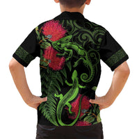 New Zealand Chameleon and Gecko Family Matching Tank Maxi Dress and Hawaiian Shirt Maori Silver Fern and Pohutukawa Decoration LT03 - Polynesian Pride