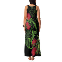 New Zealand Chameleon and Gecko Family Matching Tank Maxi Dress and Hawaiian Shirt Maori Silver Fern and Pohutukawa Decoration LT03 - Polynesian Pride