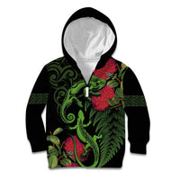 New Zealand Chameleon and Gecko Kid Hoodie Maori Silver Fern and Pohutukawa Decoration