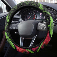 New Zealand Chameleon and Gecko Steering Wheel Cover Maori Silver Fern and Pohutukawa Decoration