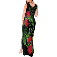New Zealand Chameleon and Gecko Tank Maxi Dress Maori Silver Fern and Pohutukawa Decoration