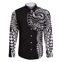 Polynesian Art Traditional Tattoo Family Matching Off Shoulder Short Dress and Hawaiian Shirt Simple Style