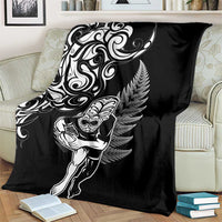 New Zealand Maori Warrior Rugby Blanket Silver Fern