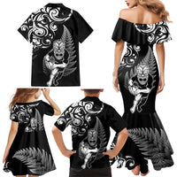 New Zealand Maori Warrior Rugby Family Matching Mermaid Dress and Hawaiian Shirt Silver Fern