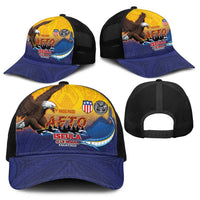 American Samoa Fautasi Baseball Net Cap Bald Eage and Sailfish with Kakau Motifs - Polynesian Pride
