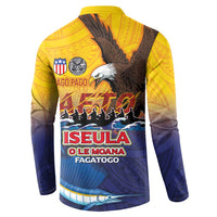 American Samoa Fautasi Button Sweatshirt Bald Eage and Sailfish with Kakau Motifs - Polynesian Pride