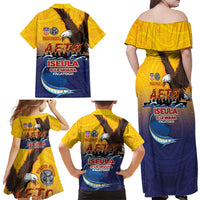 American Samoa Fautasi Family Matching Off Shoulder Maxi Dress and Hawaiian Shirt Bald Eage and Sailfish with Kakau Motifs - Polynesian Pride