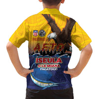 American Samoa Fautasi Family Matching Off Shoulder Short Dress and Hawaiian Shirt Bald Eage and Sailfish with Kakau Motifs - Polynesian Pride