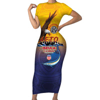 American Samoa Fautasi Family Matching Short Sleeve Bodycon Dress and Hawaiian Shirt Bald Eage and Sailfish with Kakau Motifs - Polynesian Pride