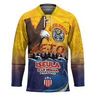 American Samoa Fautasi Hockey Jersey Bald Eage and Sailfish with Kakau Motifs LT03 Unisex Yellow - Polynesian Pride