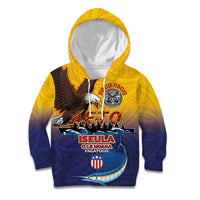 American Samoa Fautasi Kid Hoodie Bald Eage and Sailfish with Kakau Motifs - Polynesian Pride