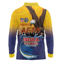 American Samoa Fautasi Long Sleeve Polo Shirt Bald Eage and Sailfish with Kakau Motifs - Polynesian Pride