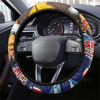 American Samoa Fautasi Steering Wheel Cover Bald Eage and Sailfish with Kakau Motifs - Polynesian Pride