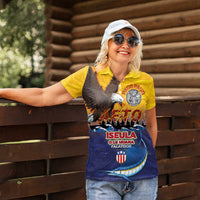 American Samoa Fautasi Women Polo Shirt Bald Eage and Sailfish with Kakau Motifs - Polynesian Pride