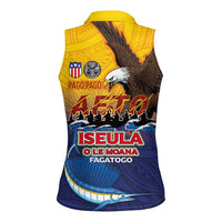 American Samoa Fautasi Women Sleeveless Polo Shirt Bald Eage and Sailfish with Kakau Motifs - Polynesian Pride