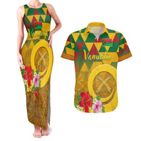 Melanesian Vanuatu Couples Matching Tank Maxi Dress and Hawaiian Shirt With Tapa Tribal Pattern and Triangle Geometric Tricolor - Polynesian Pride