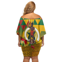 Melanesian Vanuatu Family Matching Off Shoulder Short Dress and Hawaiian Shirt With Tapa Tribal Pattern and Triangle Geometric Tricolor - Polynesian Pride