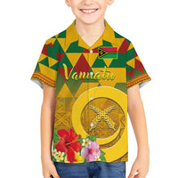 Melanesian Vanuatu Kid Hawaiian Shirt With Tapa Tribal Pattern and Triangle Geometric Tricolor LT03 Kid Yellow - Polynesian Pride