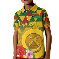 Melanesian Vanuatu Kid Polo Shirt With Tapa Tribal Pattern and Triangle Geometric Tricolor LT03 Kid Yellow - Polynesian Pride
