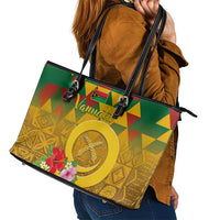 Melanesian Vanuatu Leather Tote Bag With Tapa Tribal Pattern and Triangle Geometric Tricolor - Polynesian Pride
