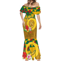 Melanesian Vanuatu Mermaid Dress With Tapa Tribal Pattern and Triangle Geometric Tricolor - Polynesian Pride