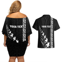 Custom New Zealand Rugby Couples Matching Off Shoulder Short Dress and Hawaiian Shirt Haka Dance Tribal God Mask Maori Pattern LT03 - Polynesian Pride