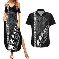 Custom New Zealand Rugby Couples Matching Summer Maxi Dress and Hawaiian Shirt Haka Dance Tribal God Mask Maori Pattern LT03 Black - Polynesian Pride