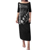 Custom New Zealand Rugby Puletasi Haka Dance Tribal God Mask Maori Pattern LT03 Long Dress Black - Polynesian Pride