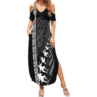 Custom New Zealand Rugby Summer Maxi Dress Haka Dance Tribal God Mask Maori Pattern LT03 Women Black - Polynesian Pride