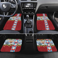 Merry Christmas Car Mats Funny Santa Claus Cards Photo and Polynesian Pattern Red Color