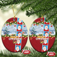 Merry Christmas Ceramic Ornament Funny Santa Claus Cards Photo and Polynesian Pattern Red Color