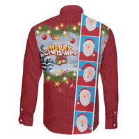 Merry Christmas Family Matching Tank Maxi Dress and Hawaiian Shirt Funny Santa Claus Cards Photo and Polynesian Pattern Red Color