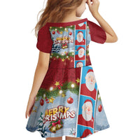 Merry Christmas Kid Short Sleeve Dress Funny Santa Claus Cards Photo and Polynesian Pattern Red Color